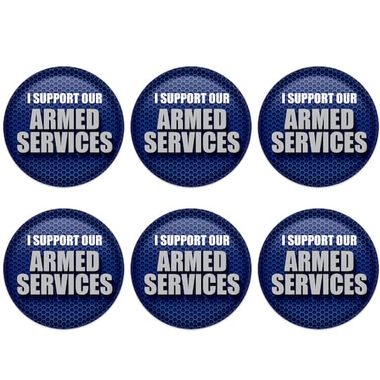 Beistle 2" Blue & Silver I Support Our Armed Services Buttons, 6ct.